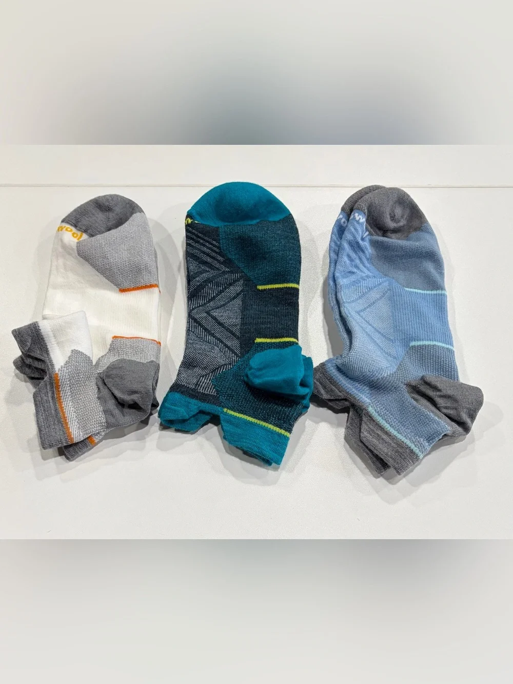 SmartWool Women's Large Run Zero Cushion Trio Socks Ankle Blue White NWT